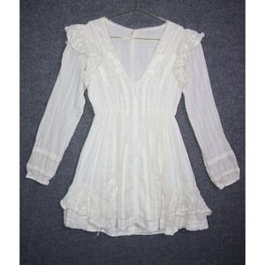 Free People Isabella Mini Dress Women 2 Cream Embroidered Femme Bohemian EUC